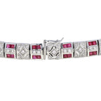 Art Deco Design Red Pink Ruby & Diamond 14K White Gold Tennis Line Bracelet