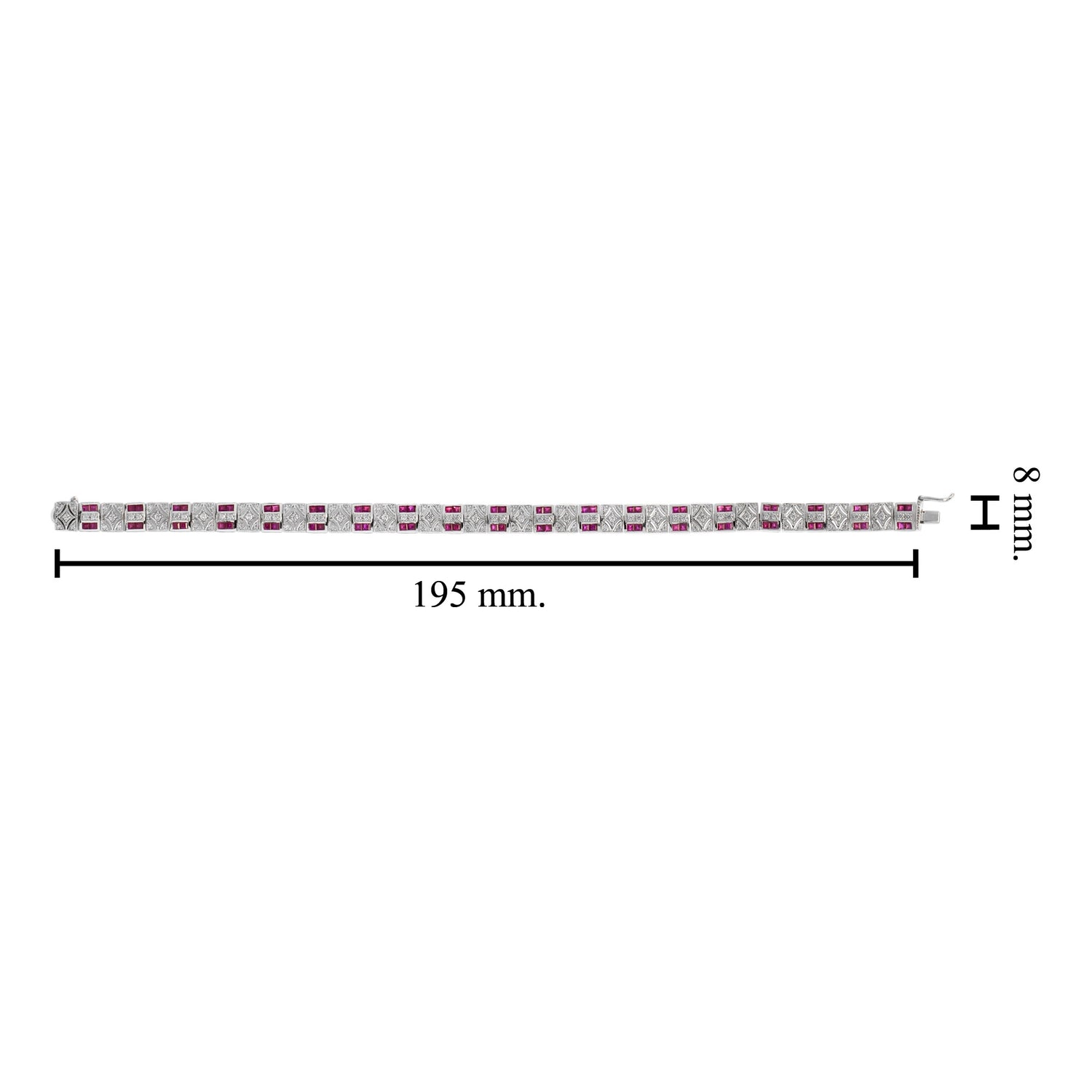 Art Deco Design Red Pink Ruby &amp; Diamond 14K White Gold Tennis Line Bracelet