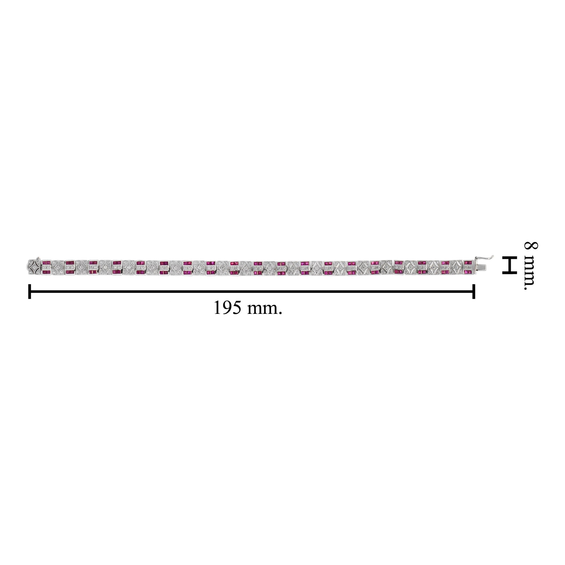 Art Deco Design Red Pink Ruby & Diamond 14K White Gold Tennis Line Bracelet