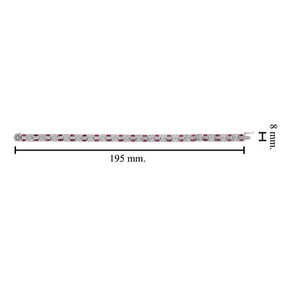 Art Deco Design Red Pink Ruby & Diamond 14K White Gold Tennis Line Bracelet