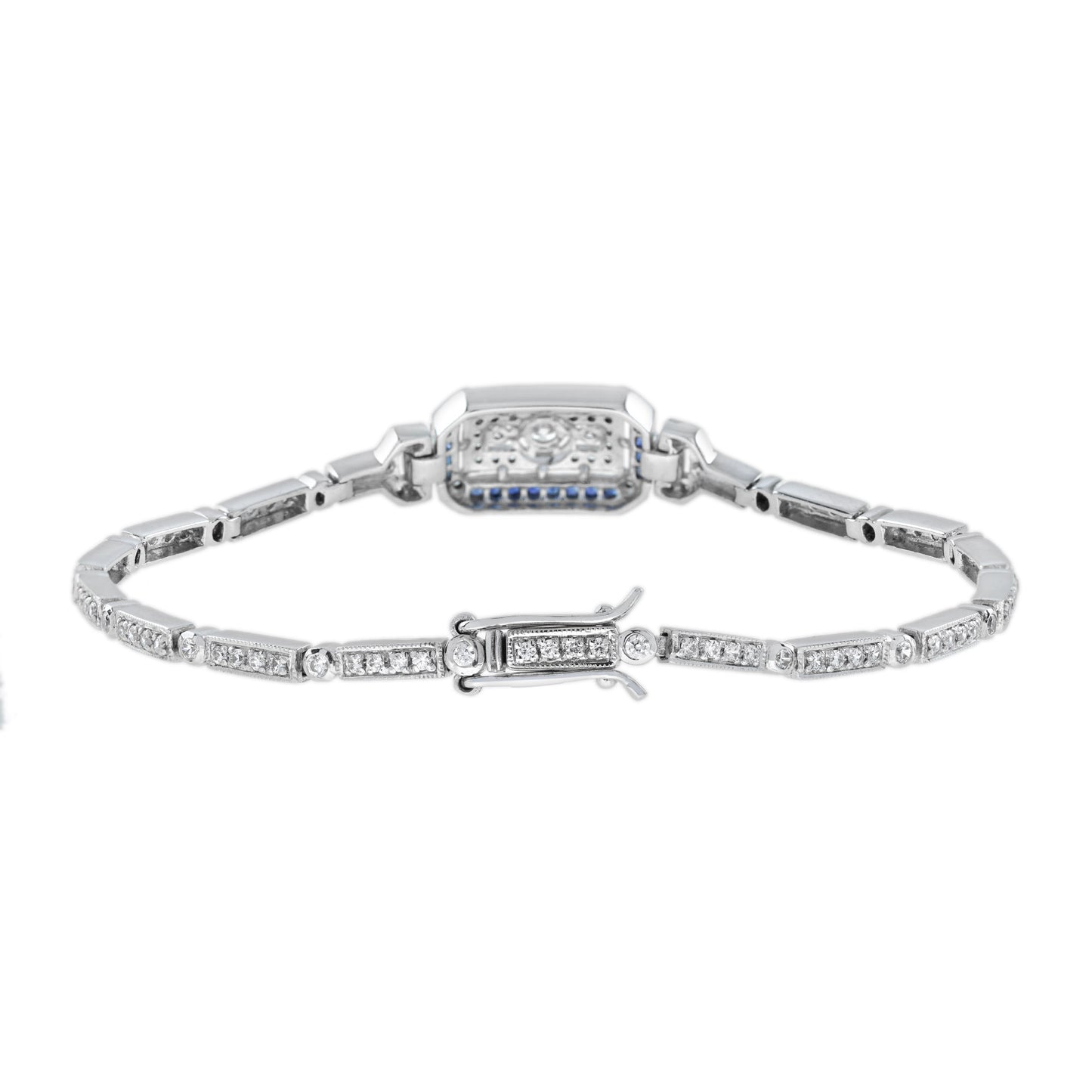diamond & blue sapphire art deco style white gold bracelet