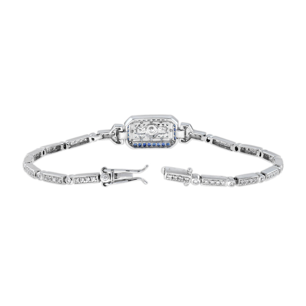 Diamond & Blue Sapphire Art Deco Style White Gold Bracelet