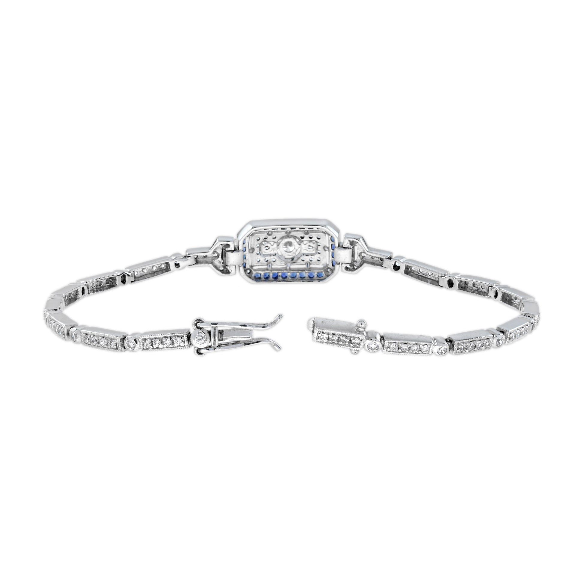 Diamond & Blue Sapphire Art Deco Style White Gold Bracelet