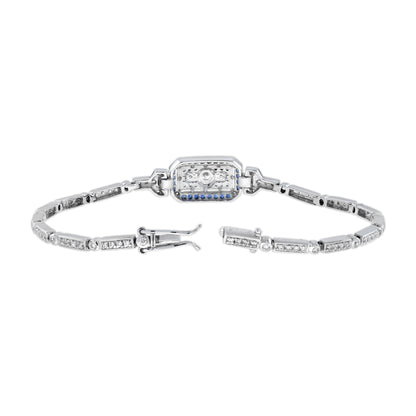 Diamond & Blue Sapphire Art Deco Style White Gold Bracelet