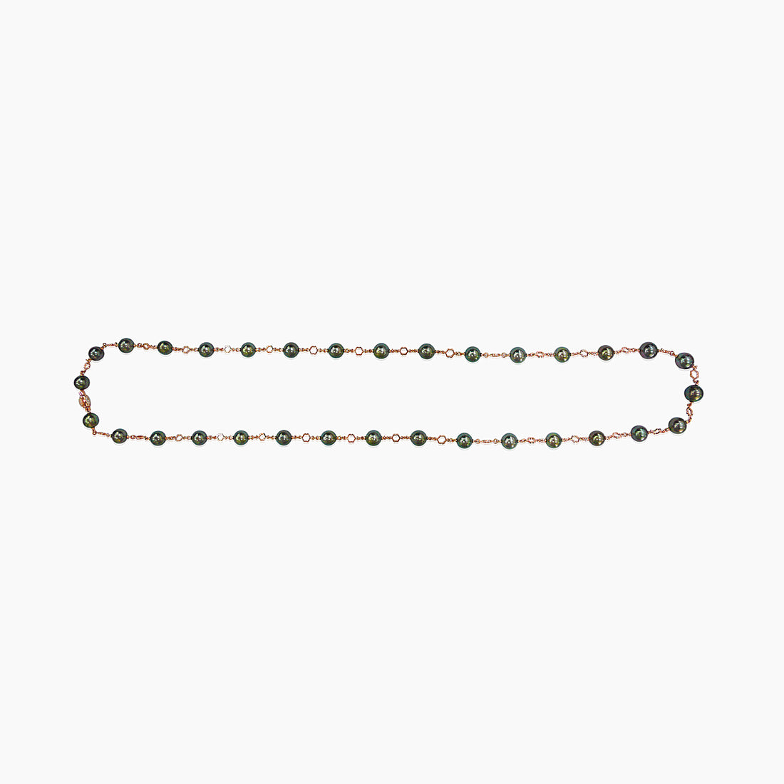 Tahitian Black Pearl &amp; White Diamond 18K Rose Gold Bead Chain Link Necklace