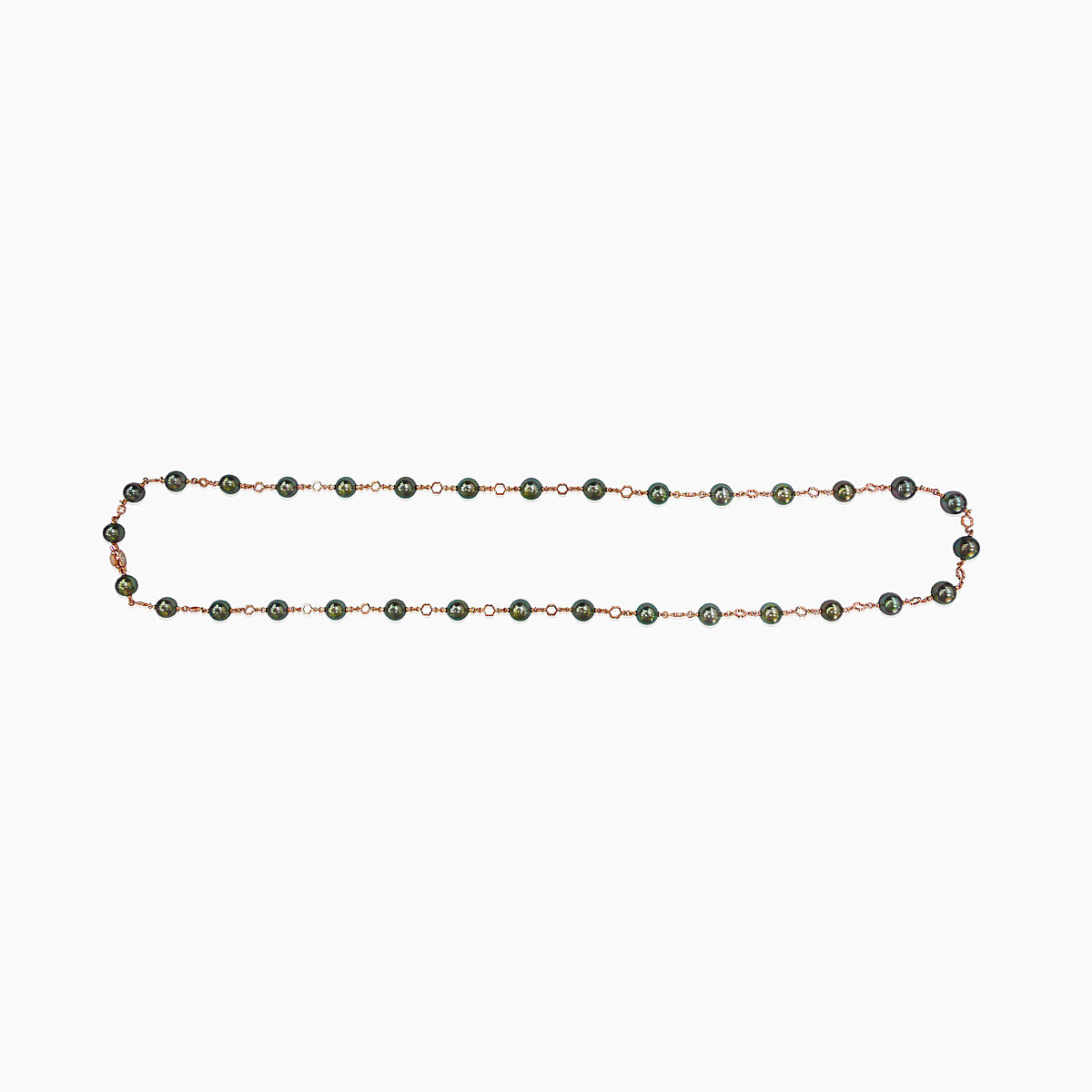 Tahitian Black Pearl & White Diamond 18K Rose Gold Bead Chain Link Necklace