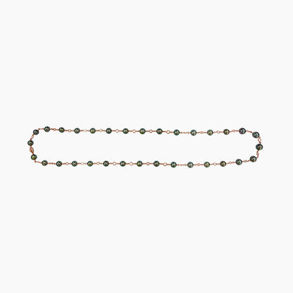 Tahitian Black Pearl & White Diamond 18K Rose Gold Bead Chain Link Necklace