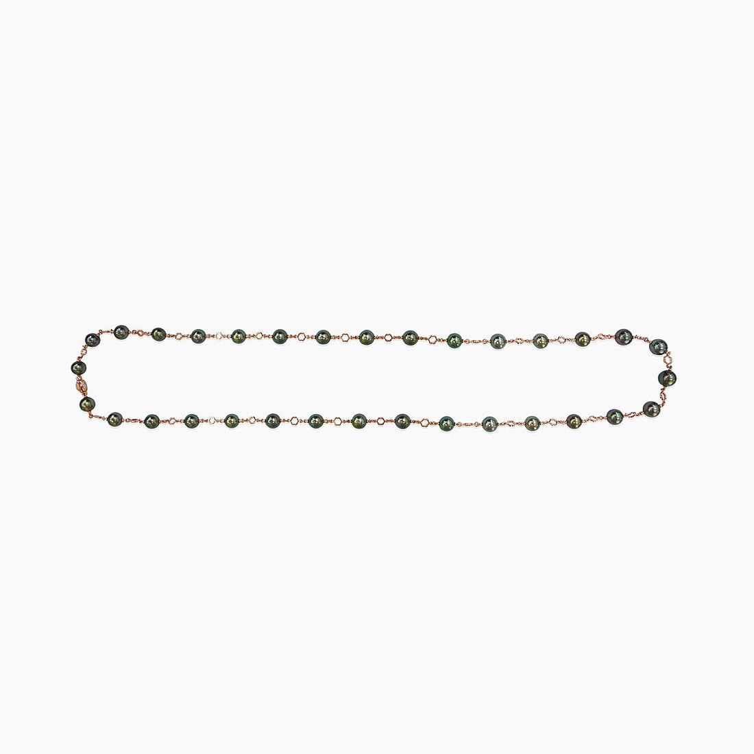 Tahitian Black Pearl &amp; White Diamond 18K Rose Gold Bead Chain Link Necklace