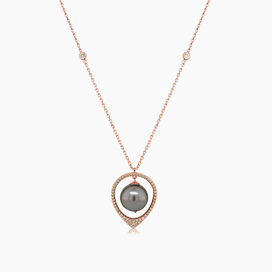 Black Tahitian Pearl & Fancy Diamonds 18K Rose Gold Pendant Necklace
