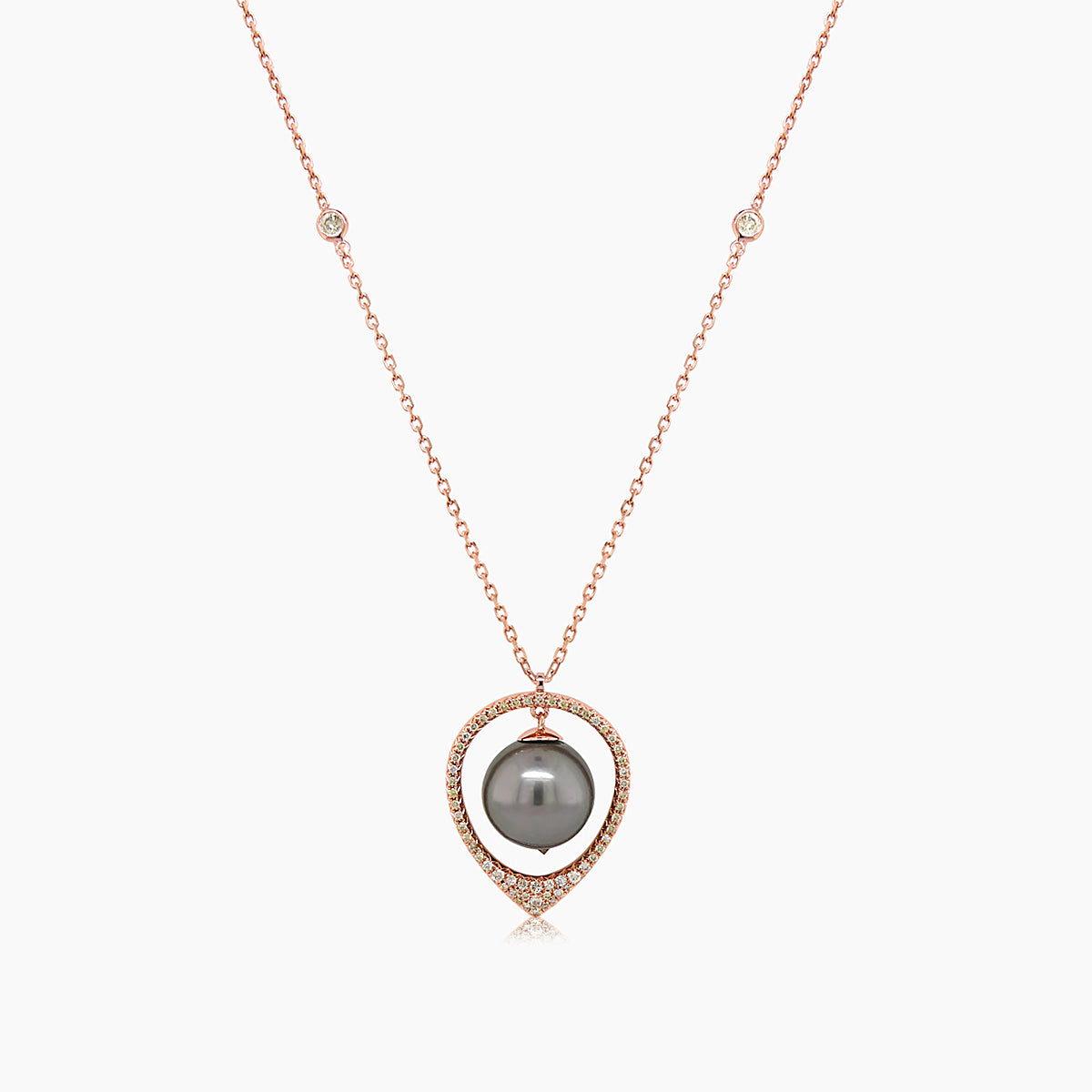 black tahitian pearl & fancy diamonds 18k rose gold pendant necklace