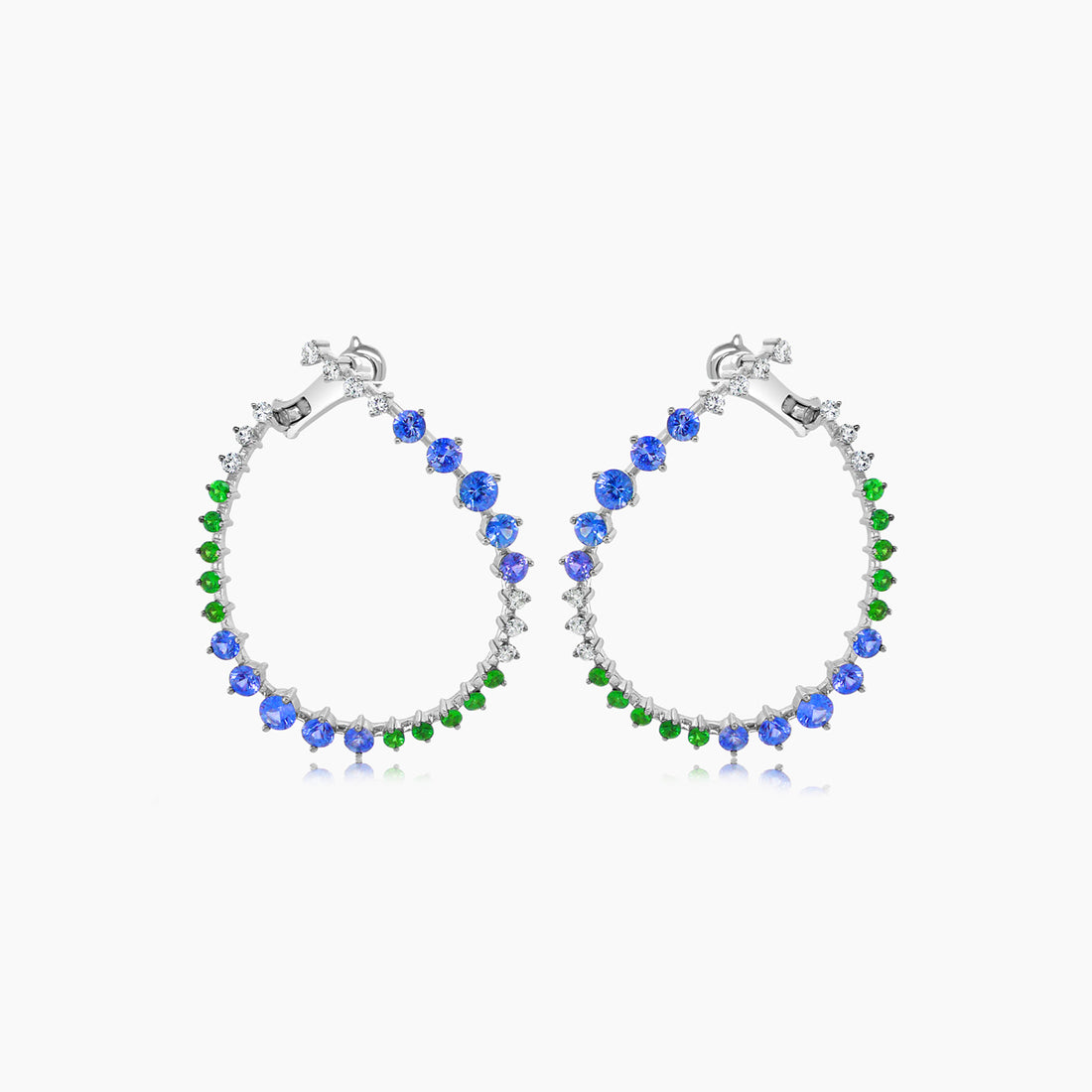 Blue Sapphire & Green Garnet & Diamond 18K White Gold Earrings