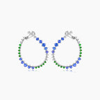 Blue Sapphire & Green Garnet & Diamond 18K White Gold Earrings