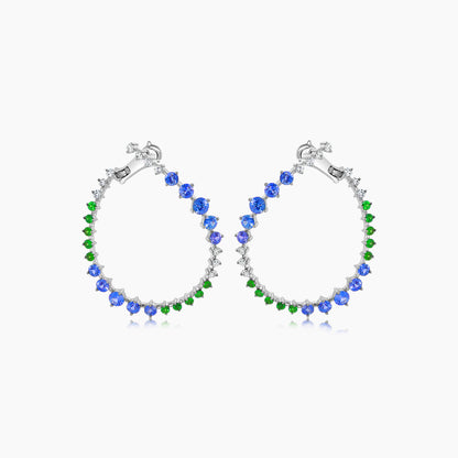 Blue Sapphire & Green Garnet & Diamond 18K White Gold Earrings