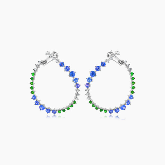 Blue Sapphire & Green Garnet & Diamond 18K White Gold Earrings