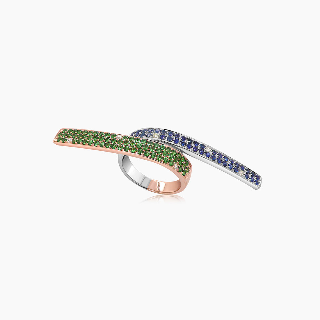 Blue Sapphire & Green Garnet & Fancy Diamond 18K Rose & White Gold Ring