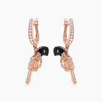 Black Wood, White & Fancy Diamond 18K Rose Gold Gun Earrings