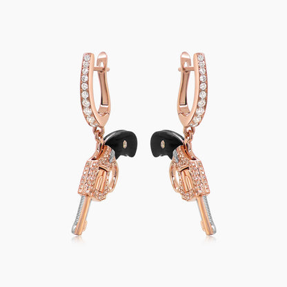 Black Wood, White & Fancy Diamond 18K Rose Gold Gun Earrings