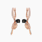 Black Wood, White & Fancy Diamond 18K Rose Gold Gun Earrings
