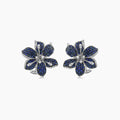 Blue Sapphire & White Diamond & Green Garnet Lilly Flower White Gold Earrings