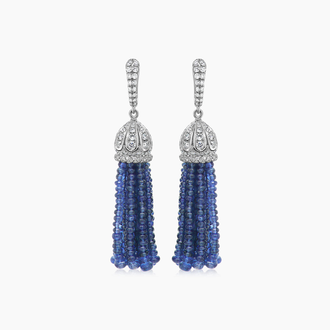 Blue Sapphire & Diamond 18K White Gold Tassel Bead Drop Earrings