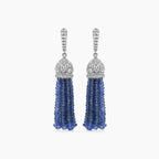 Blue Sapphire & Diamond 18K White Gold Tassel Bead Drop Earrings