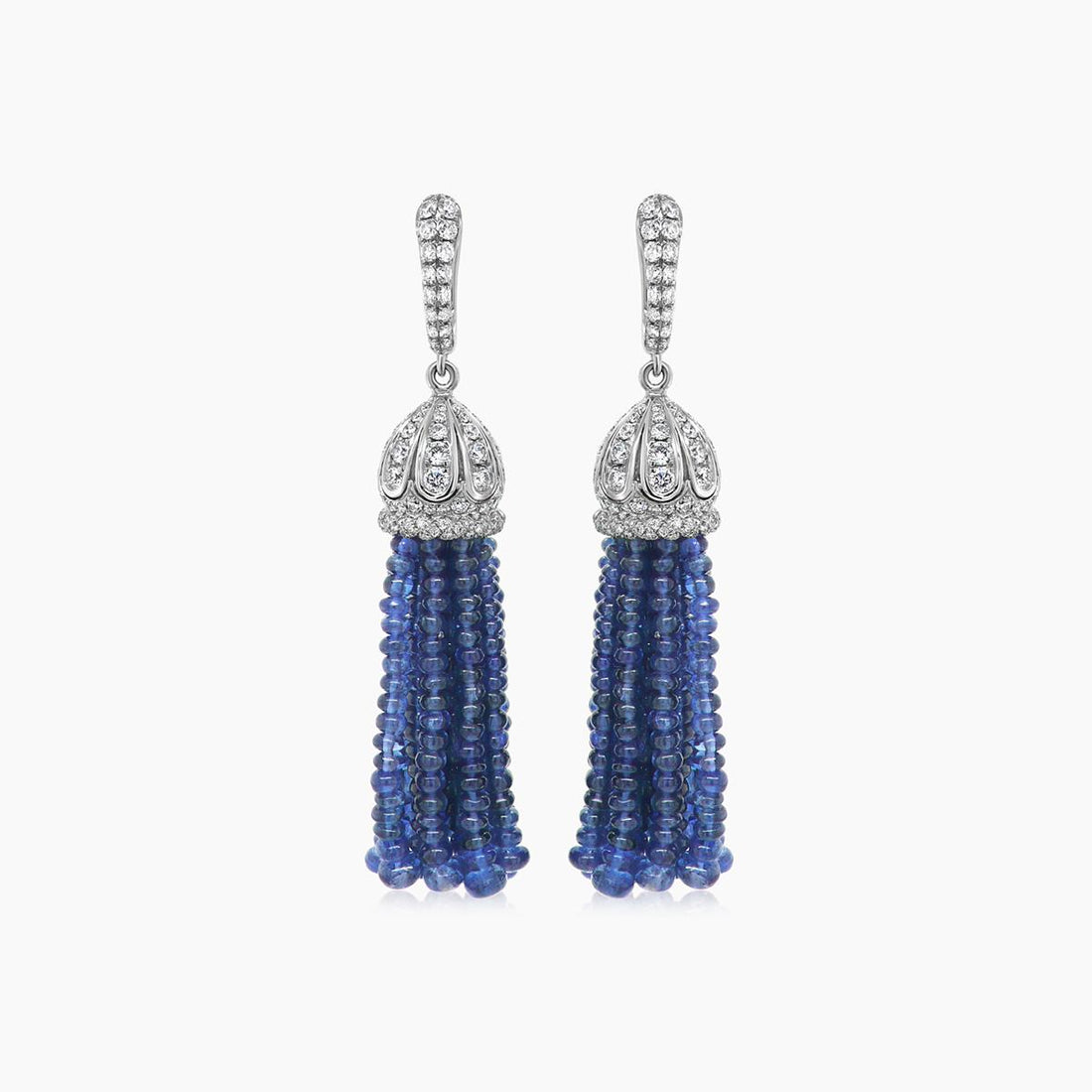 Blue Sapphire &amp; Diamond 18K White Gold Tassel Bead Drop Earrings