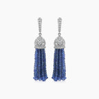 Blue Sapphire & Diamond 18K White Gold Tassel Bead Drop Earrings