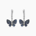 Blue Sapphire Pave & Diamonds Butterfly Sweet 18K White Gold Drop Earrings