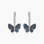 Blue Sapphire Pave & Diamonds Butterfly Sweet 18K White Gold Drop Earrings