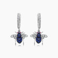 Blue Sapphire & White Diamond Pave Bee 18K White Gold Statement Animal Earrings