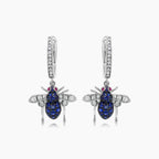 Blue Sapphire & White Diamond Pave Bee 18K White Gold Statement Animal Earrings