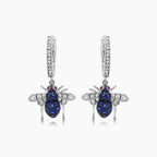 Blue Sapphire & White Diamond Pave Bee 18K White Gold Statement Animal Earrings