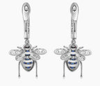 Blue Sapphire & White Diamond Pave Bee 18K White Gold Statement Animal Earrings