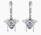Blue Sapphire & White Diamond Pave Bee 18K White Gold Statement Animal Earrings