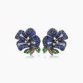 Blue Sapphire & White Diamond & Green Garnet Lilly Flower White Gold Earrings