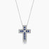 Blue Sapphire White Diamond 18K White Gold Cross Pendant Necklace