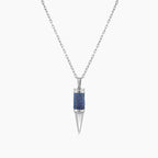 Invisible Blue Sapphire & Diamond 18K White Gold Bullet Rocket Pendant Necklace