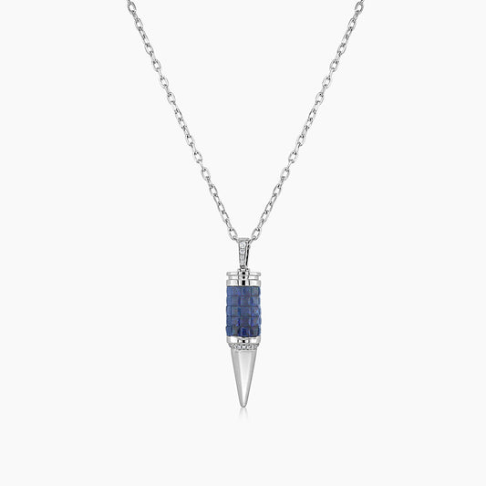 Invisible Blue Sapphire & Diamond 18K White Gold Bullet Rocket Pendant Necklace