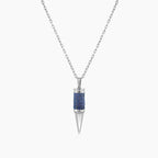 Invisible Blue Sapphire & Diamond 18K White Gold Bullet Rocket Pendant Necklace