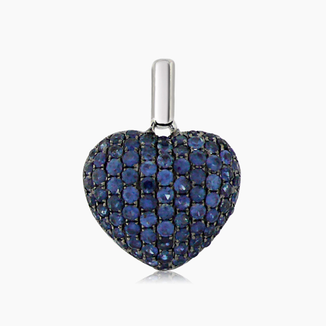 Heart Blue Sapphire Pave Set 18K White Gold Love Shape Pendant