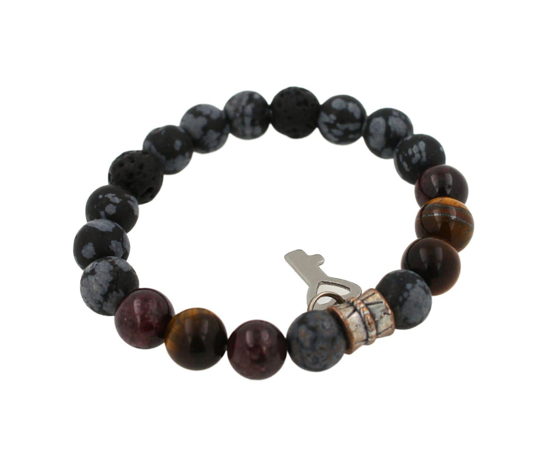 Black Agate Brown Earth Gemstones Round Bead Stretchy Unique Statement Circle Be