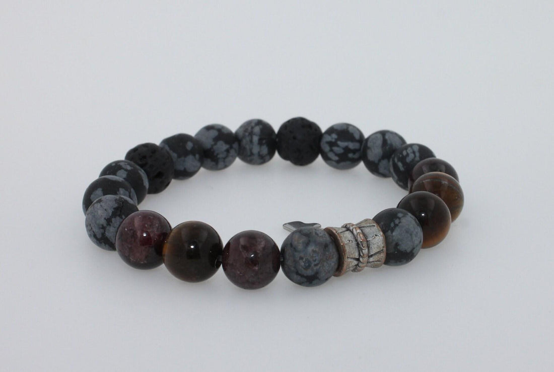 Black Agate Brown Earth Gemstones Round Bead Stretchy Unique Statement Circle Be