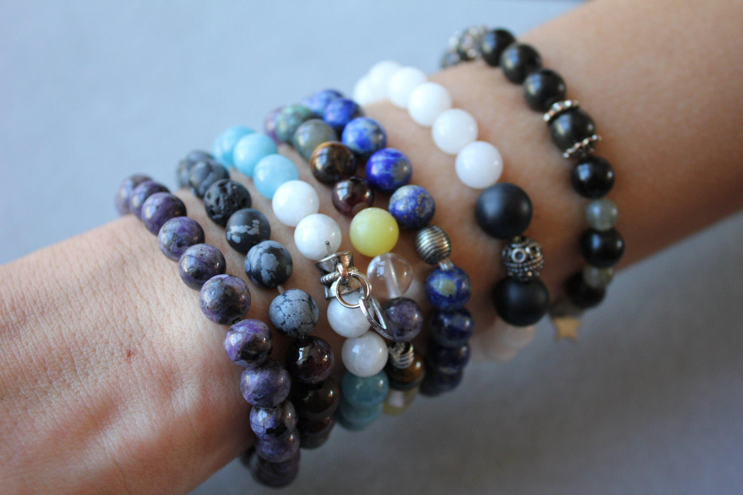 Blue Lapis Lazuli Purple Violet Lilac Amethysts Round Bead Stretchy Unique State