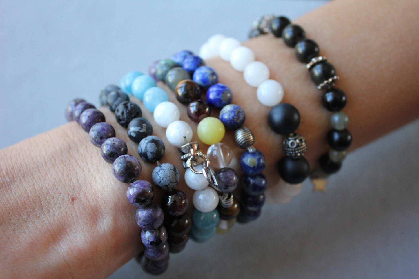 blue white agate round bead stretchy unique statement circle beads chakra bracel