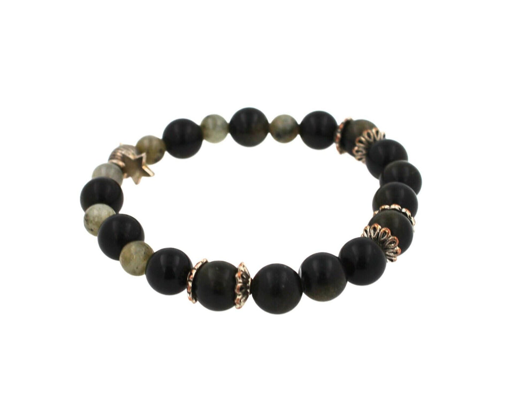 Black Agate Grey Earth Gemstones Round Bead Stretchy Unique Statement Circle Bea