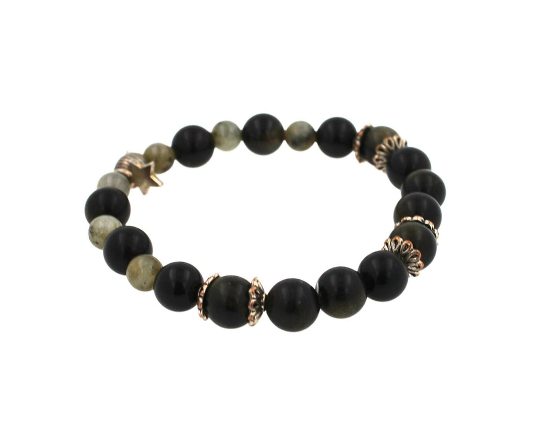 Black Agate Grey Earth Gemstones Round Bead Stretchy Unique Statement Circle Bea