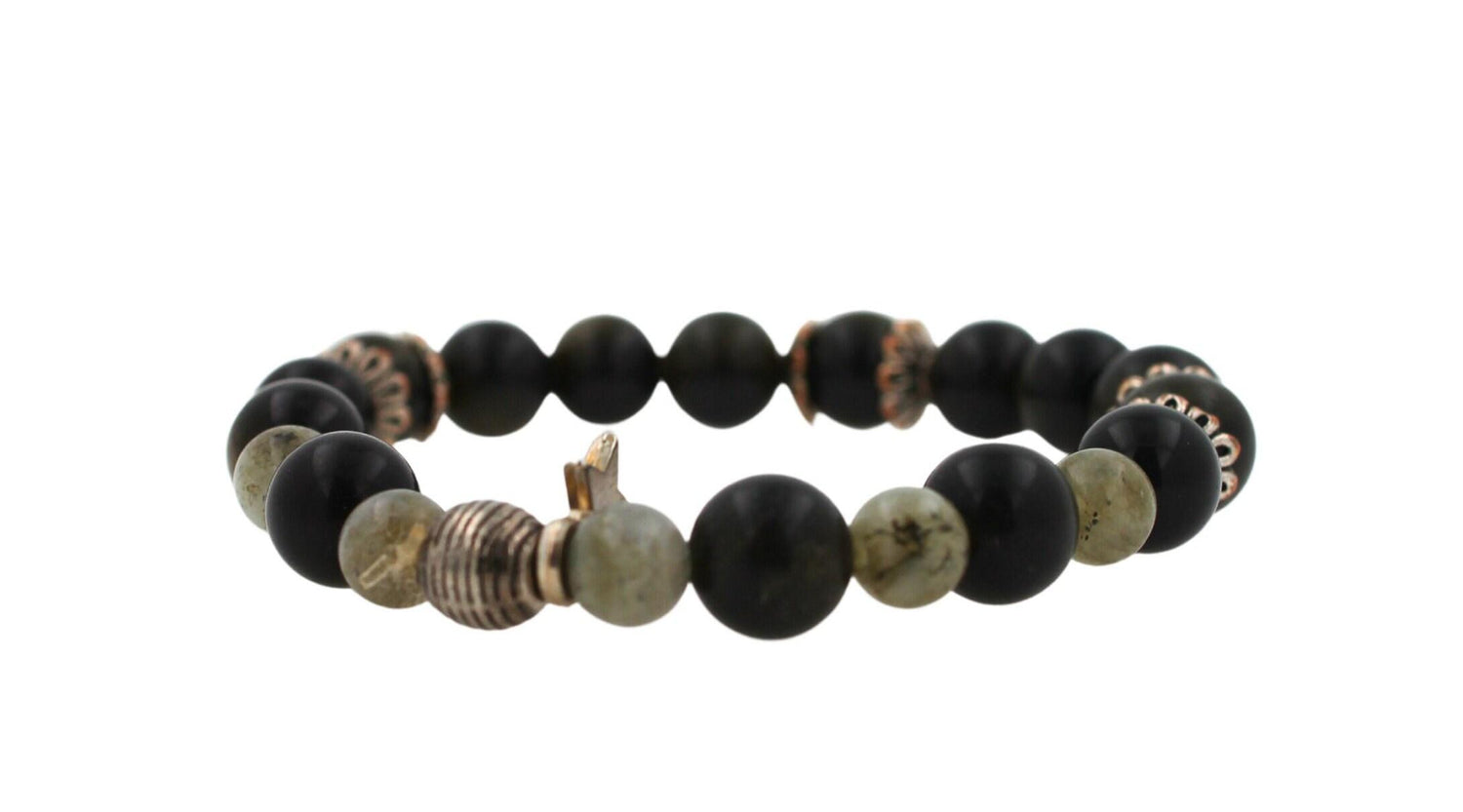 Black Agate Grey Earth Gemstones Round Bead Stretchy Unique Statement Circle Bea