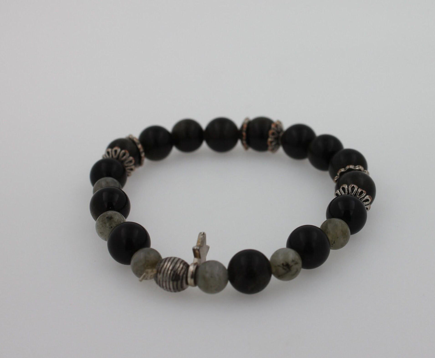 Black Agate Grey Earth Gemstones Round Bead Stretchy Unique Statement Circle Bea