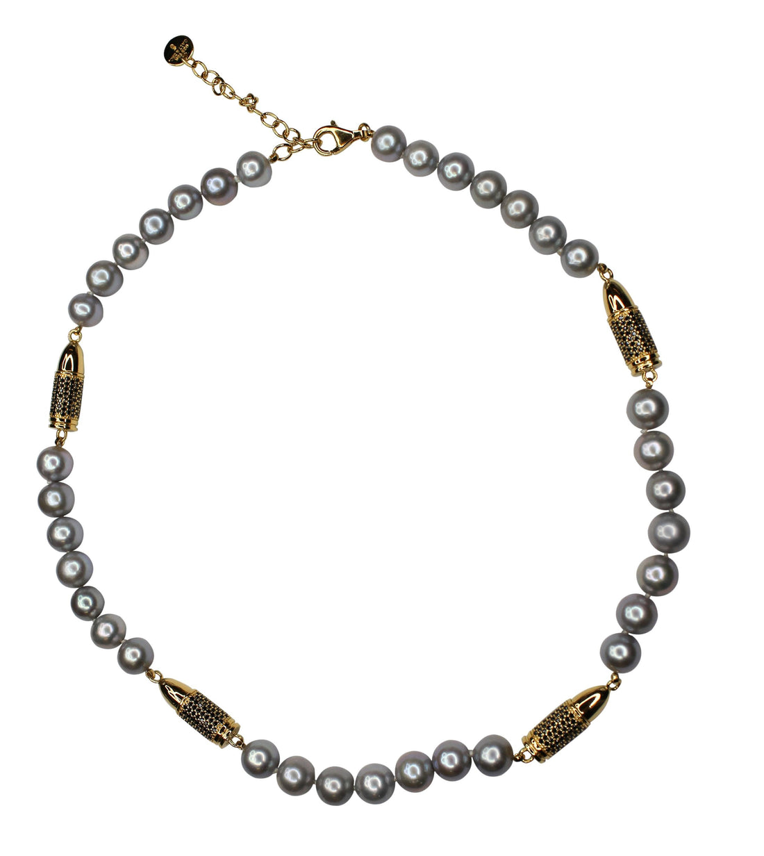 Black Spinel Pave Set Gold Rocket Bullet Grey Pearl 18K Gold Vermeil Sterling Si