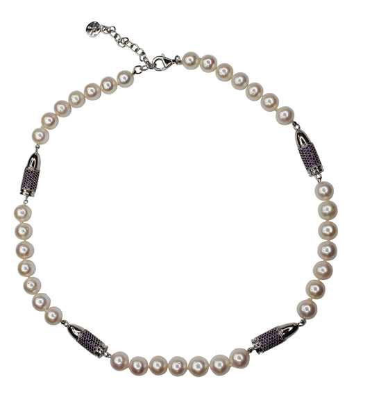 Purple Violet Amethyst Pave Set Silver Rocket Bullet White Pearl Sterling Silver